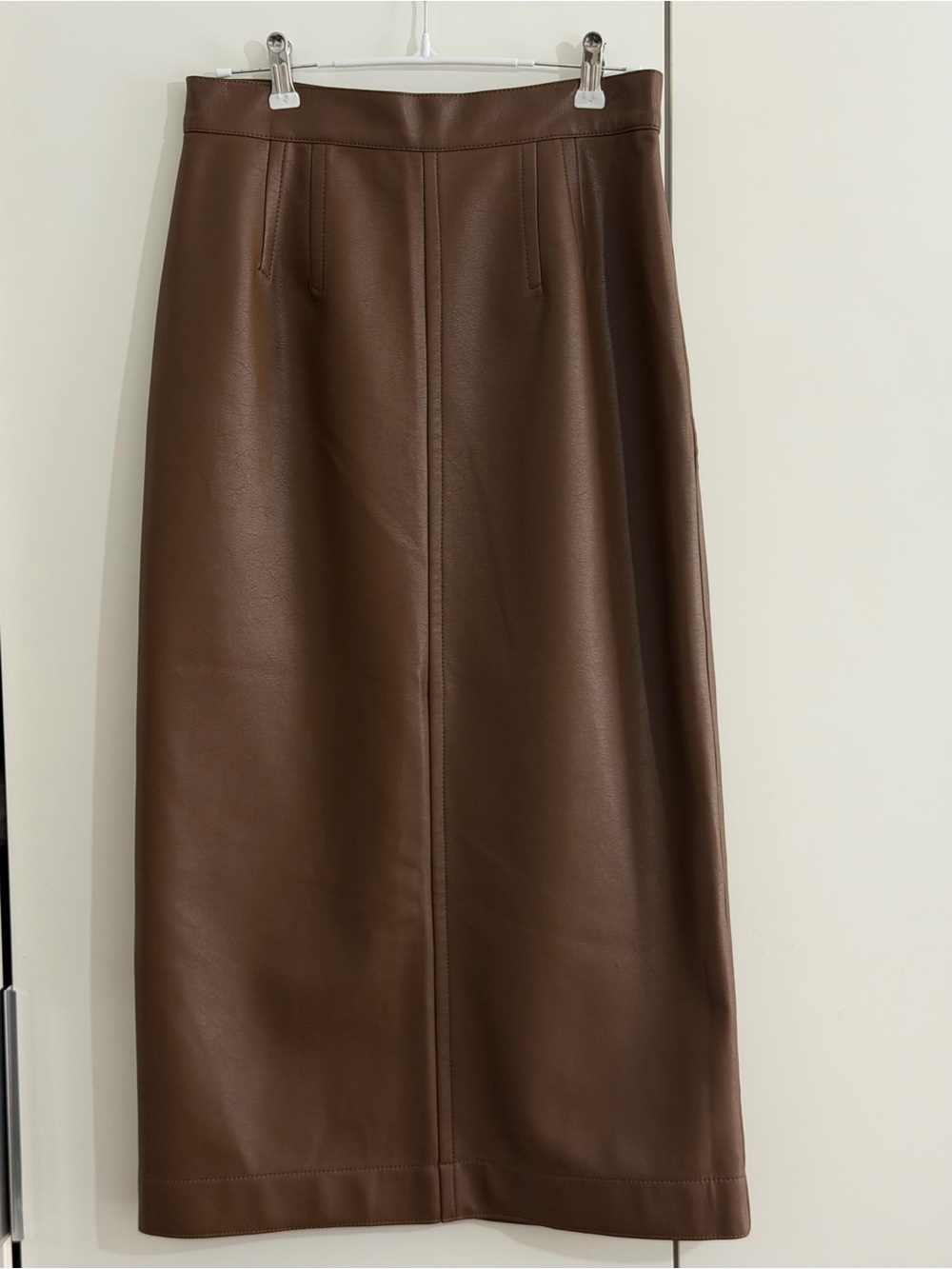 NWOT LAZY ZOE chocolate brown tailored midi skirt tag L fits sm-med